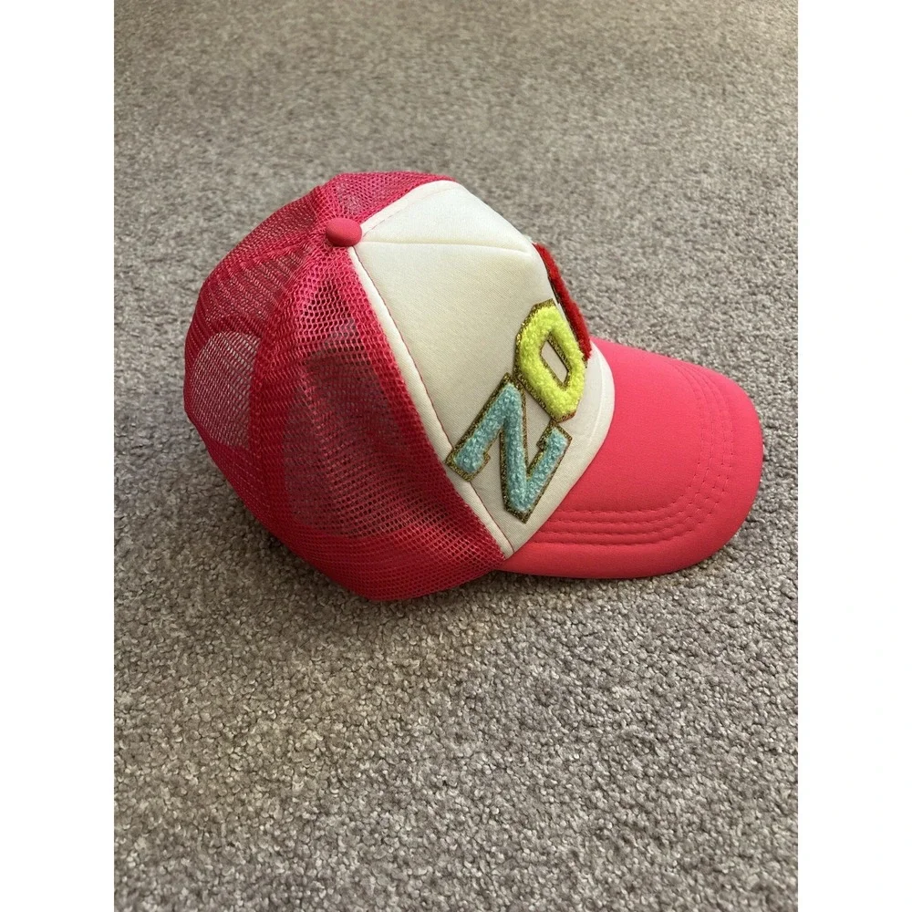Y2K Vintage Trucker Hat Girls OS Pink Excellent Zoey Chenille Glitter Patch Mesh